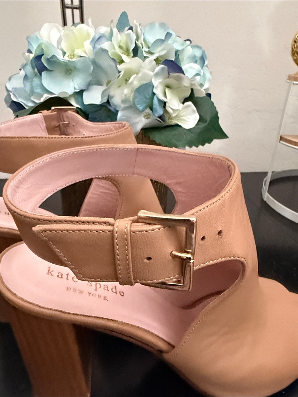 kate spade Tan Leather Open-Peep Toe Slingback Mules (3 1/2 in. Heels) - Picture 6 of 9